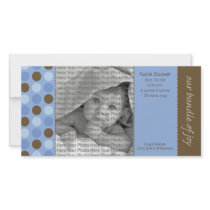 8x4 Birth Announcement Blue and Brown Polka Dots Photo Card