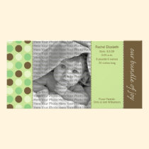 8x4 Birth Announcement Green and Brown Polka Dots photo cards