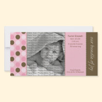 8x4 Birth Announcement Pink and Brown Polka Dots photo cards