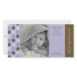 8x4 Birth Announcement Purple and Brown Polka Dots Picture Card
