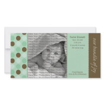 8x4 Birth Announcement Sage and Brown Polka Dots photo cards by BeezKneez 8x4 Birth Announcement Sage and Brown Polka Dots photo cards