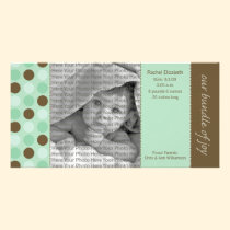 8x4 Birth Announcement Sage and Brown Polka Dots photo cards