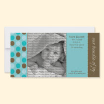 8x4 Birth Announcement Teal and Brown Polka Dots photo cards