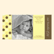 8x4 Birth Announcement Yellow and Brown Polka Dots photo cards