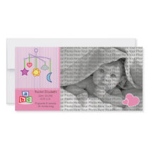 8x4 Birth Photo Announcement Pink Hearts photo cards