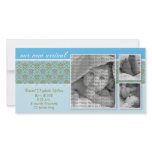 8x4 Blue Baroque 3-Photo Birth Announcement Photo Cards