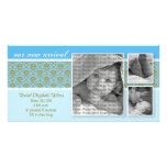 8x4 Blue Baroque 3-Photo Birth Announcement Photo Cards