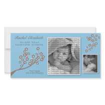 8x4 Branch Design Birth Announcement Blue/Brown photo cards by BeezKneez 8x4 Branch Design Birth Announcement Blue/Brown photo cards