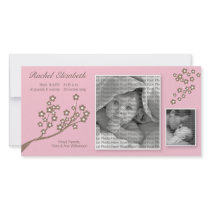 8x4 Branch Design Birth Announcement Pink/Brown Picture Card