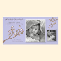 8x4 Branch Design Birth Announcement Purple/Brown photo cards