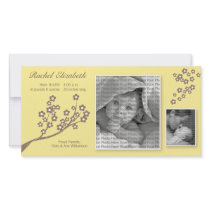 8x4 Branch Design Birth Announcement Yellow/Brown photo cards by BeezKneez 8x4 Branch Design Birth Announcement Yellow/Brown photo cards