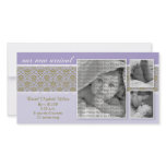 8x4 Purple Baroque 3-Photo Birth Announcement Photo Card