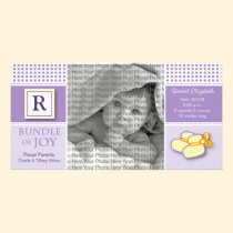 8x4 Purple Gingham Monogrammed Birth Announcement photo cards