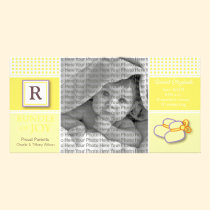 8x4 Yellow Gingham Monogrammed Birth Announcement photo cards