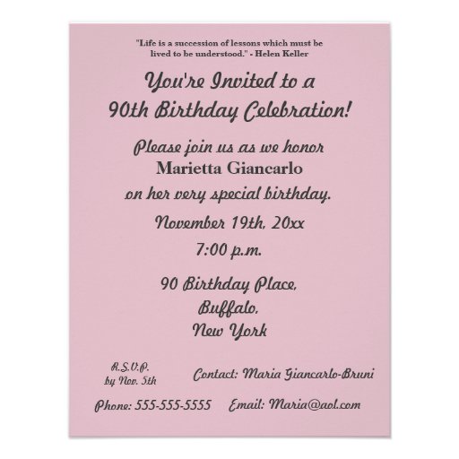 90 Beautiful Years!-Birthday Party/Pink Roses Custom Announcement