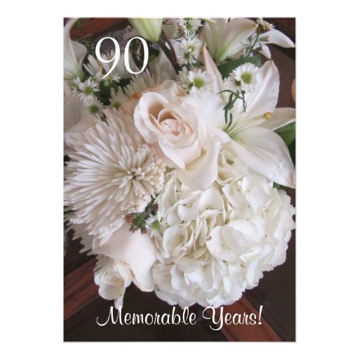90 Birthday Celebration/Elegant White Floral Personalized Invite