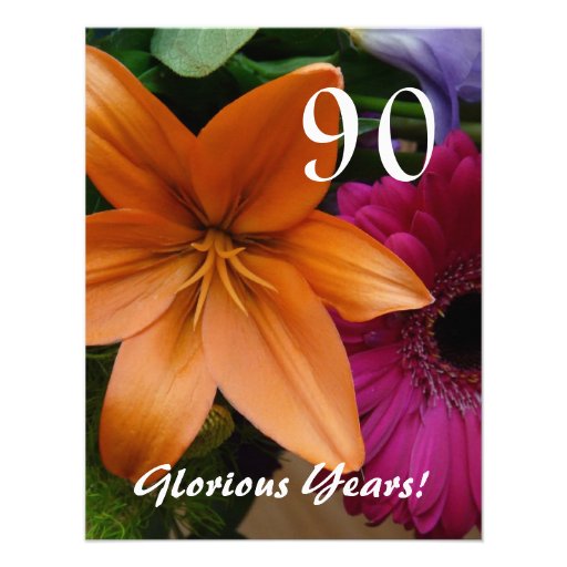 90 Glorious Years!-Birthday Party/Orange Lily Personalized Invites (front side)