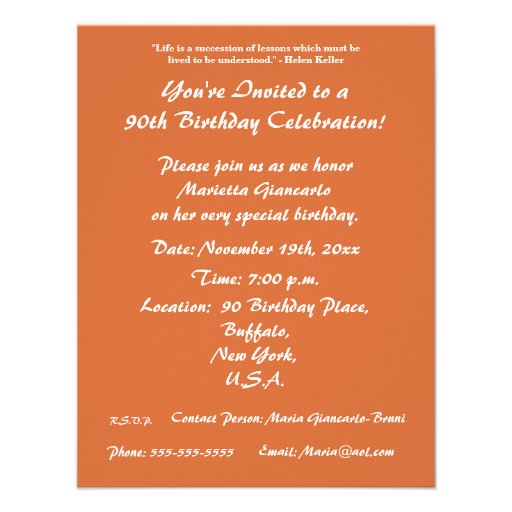 90 Glorious Years!-Birthday Party/Orange Lily Personalized Invites