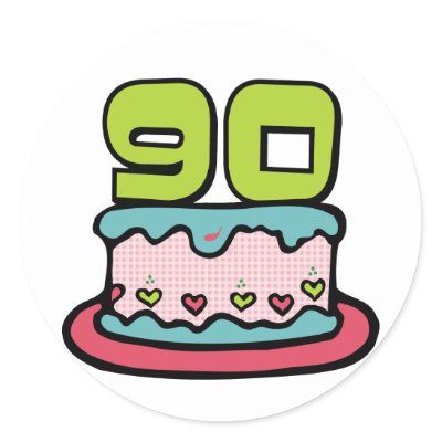 90 Year Old Birthday Cake Round Stickers by Birthday_Bash