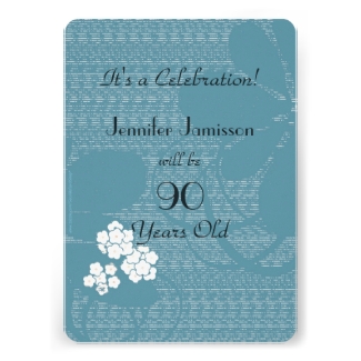 90 Years Old Blue Floral Birthday Party Invite
