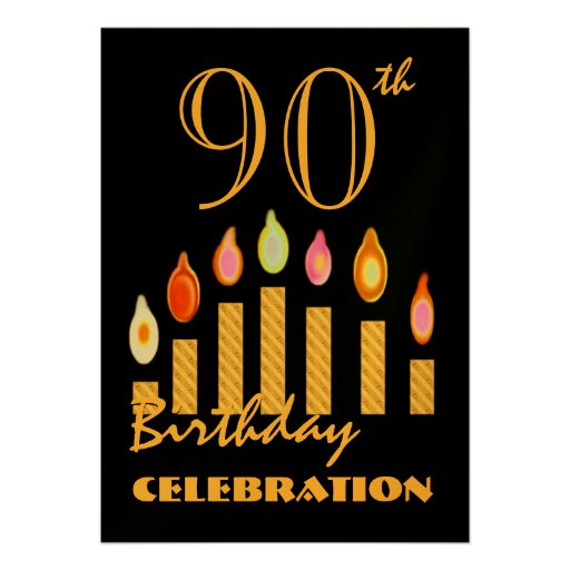 90th - 99th Birthday Party Invitation Gold Candles (front side)