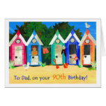 90th Birthday Card for a Father - Beach Huts