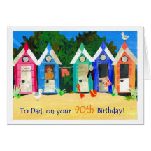 90th Birthday Card for a Father - Beach Huts