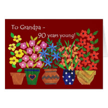 90th Birthday Card for a Grandfather, Flower Power
