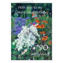 90th Birthday Card for Great-Grandmother - Garden