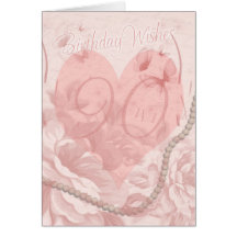 90th Birthday Card, Pink Floral, Heart With Butter
