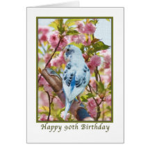90th Birthday Card with Blue Parakeet