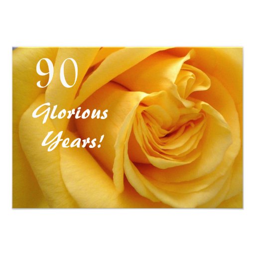 90th Birthday Celebration/DeepYellow Rose Custom Announcements