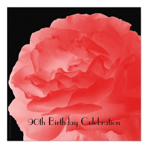 90th Birthday Celebration Invitation Coral Rose (front side)