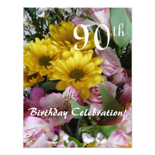90th Birthday Celebration!-Party/Floral Bouquet Custom Invitations