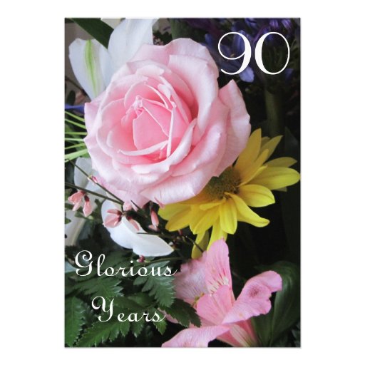 90th Birthday Celebration!-Pink Rose Bouquet Personalized Announcement