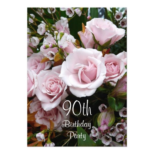 90th Birthday Celebration-Pink Roses Custom Invite (front side)
