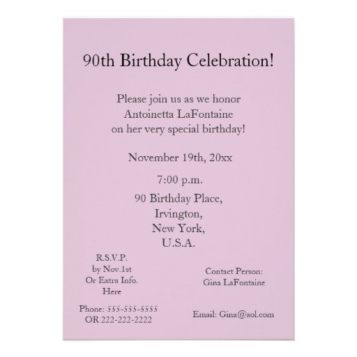 90th Birthday Celebration!-Pretty Pink Rose Invites