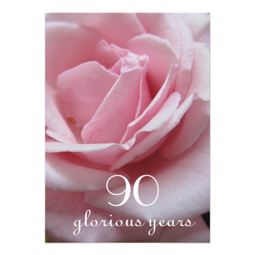 90th Birthday Celebration!-Pretty Pink Rose Invites (front side)