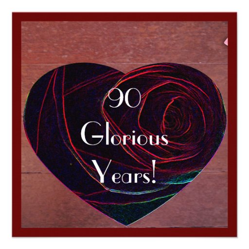 90th Birthday Celebration-Red Rose Heart Custom Announcement (front side)