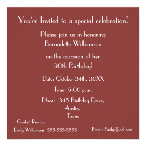 90th Birthday Celebration-Red Rose Heart Custom Announcement