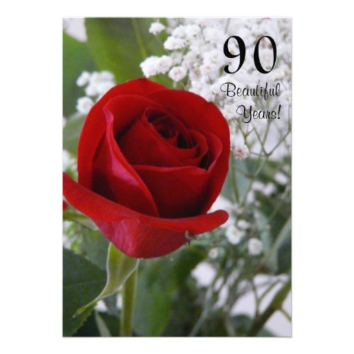 90th Birthday Celebration-Red Rose Invitations (front side)