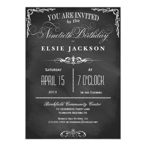90th Birthday Chalkboard Typography Party Invite (front side)
