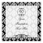 90th Birthday Invitation Black and White Damask