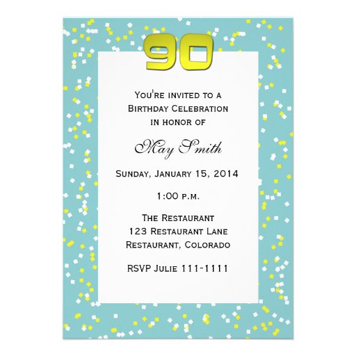 90th Birthday Invitation -- Confetti