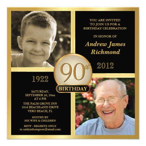 90th Birthday Invitations Then & Now 2 Photos (front side)