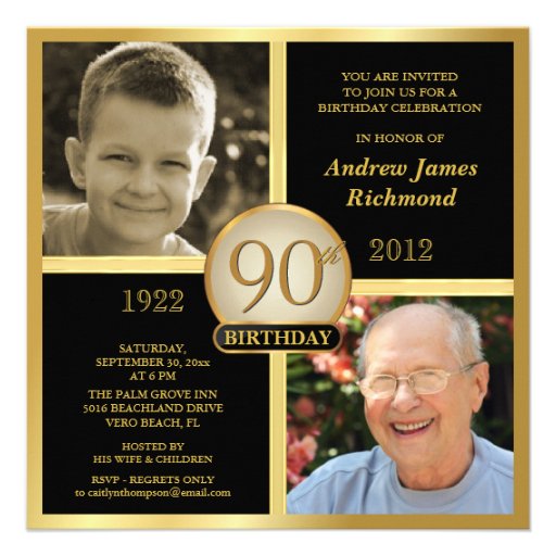 90th Birthday Invitations Then & Now 2 Photos