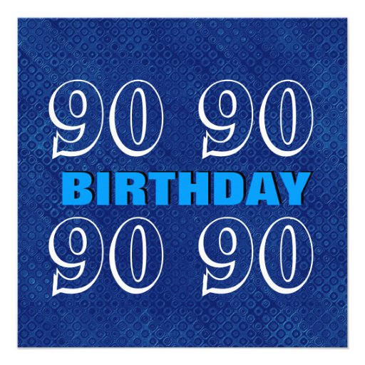 90th Birthday Modern Blue and Silver S306 Personalized Invitation