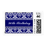 90th Birthday Navy & White Damask Postage Stamps