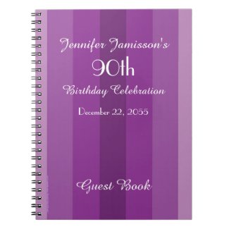 90th Birthday Party Guest Book Purple Stripe Note Books