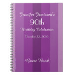 90th Birthday Party Guest Book Purple Stripe Spiral Notebook